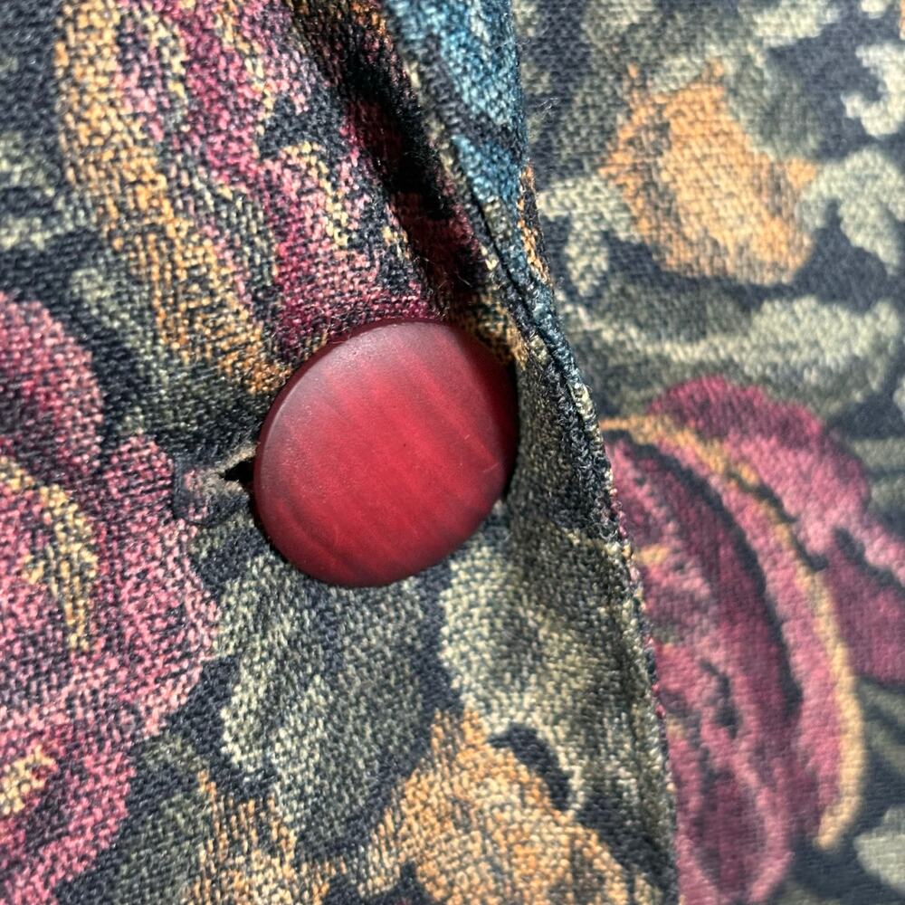 Vintage Floral Blazer, 1980s Jewel Tone Print Jacket Black Green Plum 12 USA - Picture 5 of 10